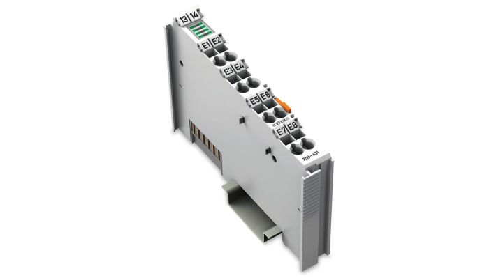 Modulo I/O digitale Wago 750-431, 8 ingressi 24 V CC, compatto 100 x 12 x 67,8 mm, montaggio su guida DIN.
