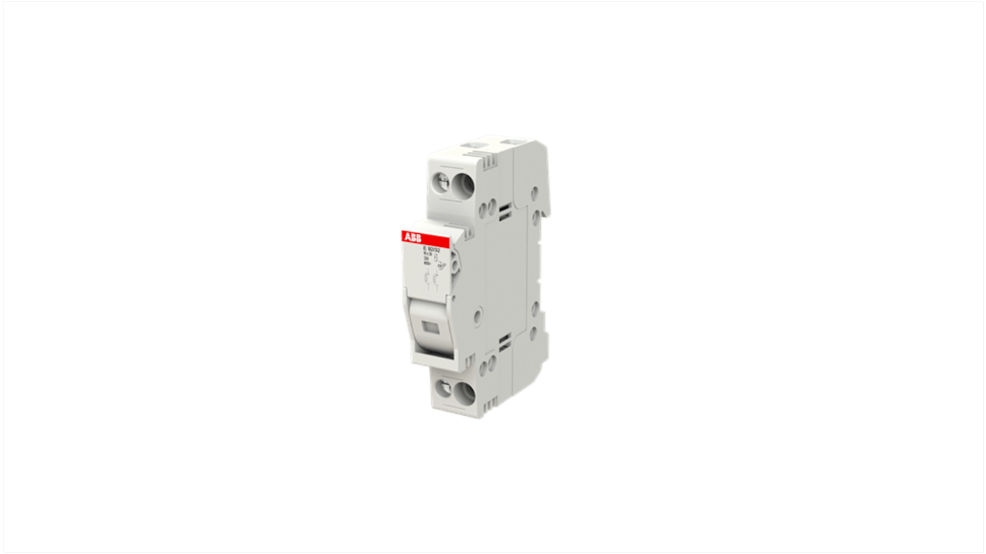 Sezionatore portafusibili ABB, bipolare, 32 A, montaggio su guida DIN, tensione 400/690 V, fusibile 10 x 38 mm.