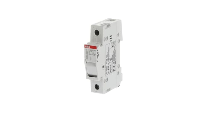 Sezionatore portafusibili ABB E 91/32 PV, 32A, montaggio su guida DIN, dimensioni 64 x 18 x 85 mm, grado di protezione IP20.