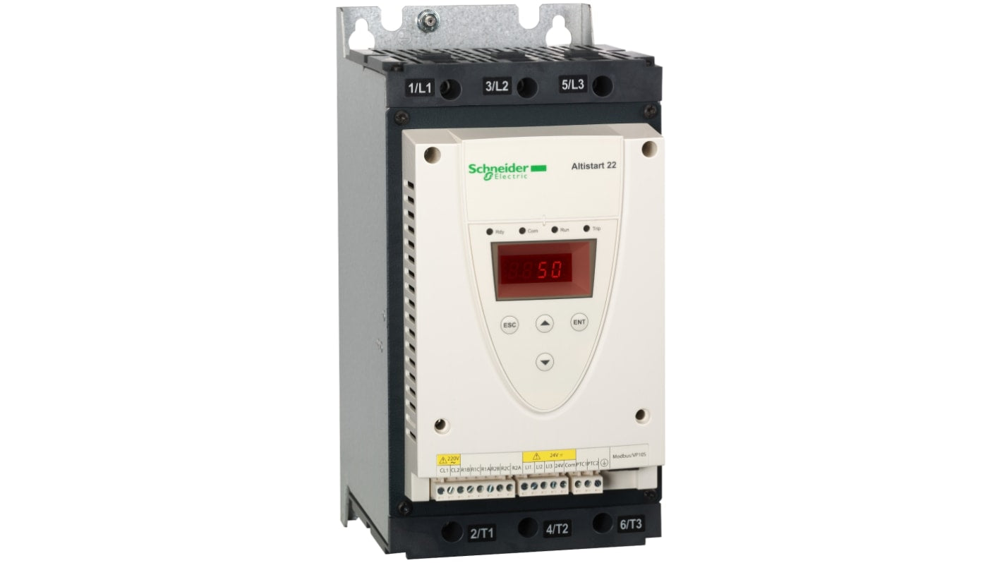 Avviatore digitale trifase Schneider Electric ATS22D75Q - 37 kW, IP20. Ottimizza motori con avvio dolce, protezione sovraccarico e comunicazioni avanzate. Ideale per HVAC e pompe.