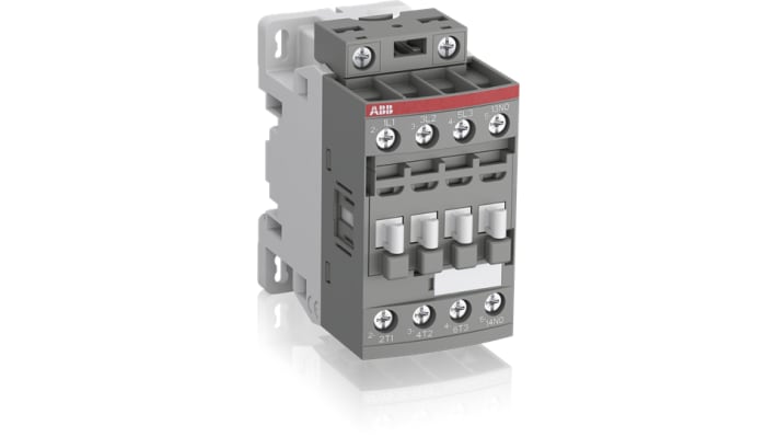 Contattore ABB 1SBL137001R1301 AF09-30-01-13, 3 poli 3NO, 9 A, montaggio su guida DIN, dimensioni 45 x 77 x 86 mm.