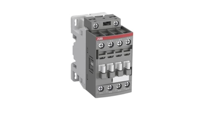 Contattore ABB 1SBL177201R1300, 4 poli, 30 A, 230 V, montaggio su guida DIN, dimensioni 45 x 80 x 77 mm.