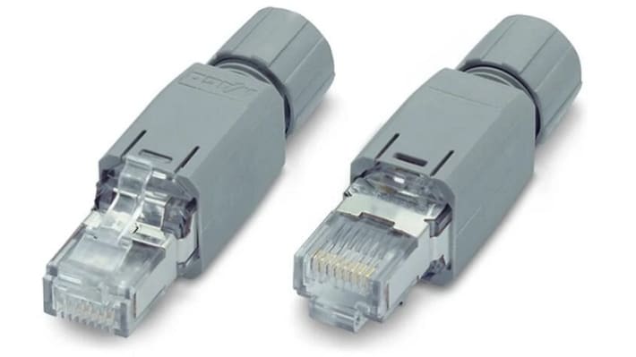 Wago 750-975, zoccolo relè per montaggio immediato, dimensioni 59 x 14 x 14 mm, compatibile con cavi Ethernet Cat5e, grado di protezione IP20.