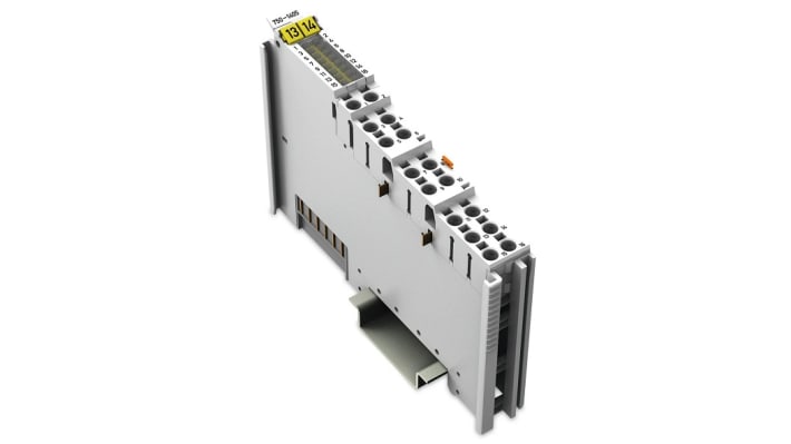 Modulo I/O digitale Wago 750-1405 per sistema 750/753, 16 canali, montaggio su guida DIN, dimensioni 67 x 12 x 100 mm.