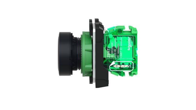 Interruttore di comando radio luminoso Schneider Electric ZB5RTA2, protezione IP66/IP67/IP69K, dimensioni 41,5 x 30 x 43 mm.