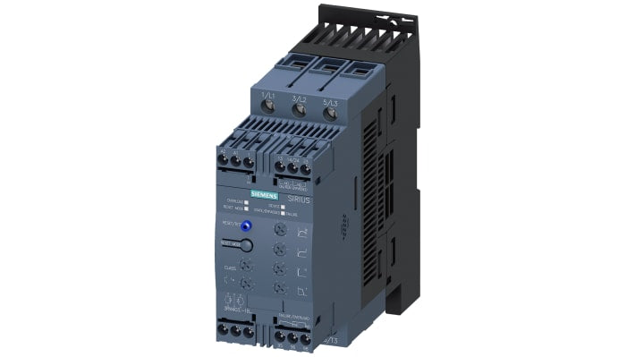 Avviatore soft-start Siemens 3RW4038-1BB04, 3 fasi, 37 kW, 72 A, montaggio a vite, dimensioni 160 x 55 x 170 mm.