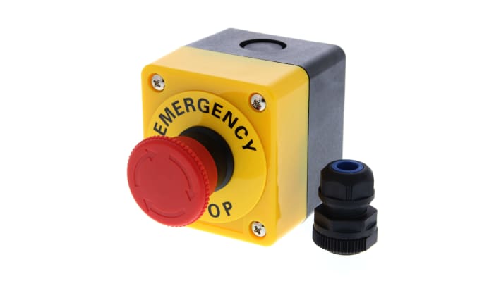 Pulsante di arresto di emergenza Omron A22E-M-01B, montaggio a pannello, rosso, diametro 40mm, grado di protezione IP65.