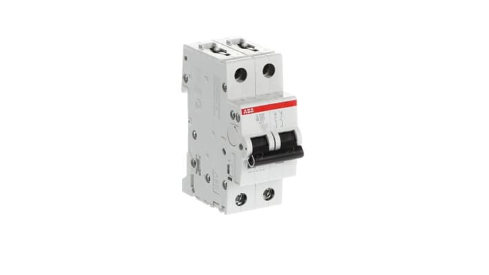 Interruttore magnetotermico ABB Tipo B, 2 poli, 20A, montaggio su guida DIN, dimensioni 88x35x69 mm, grado di protezione IP20.