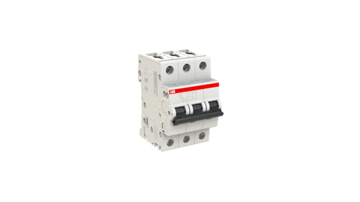 Interruttore magnetotermico ABB S203-C3, 3 poli, 3 A, montaggio su guida DIN, 6 kA, dimensioni 88x53x69 mm.