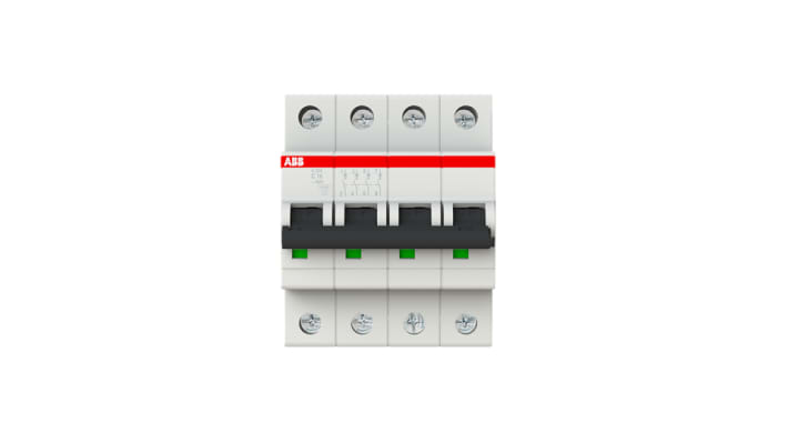 Interruttore magnetotermico ABB S204-C16, 4 poli, 16A, montaggio su guida DIN, dimensioni 69x70x88mm, grado di protezione IP20.