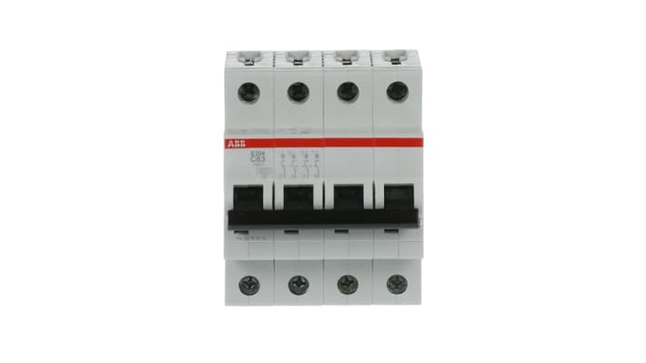 Interruttore magnetotermico ABB S204-C63, 4 poli, 63A, montaggio su guida DIN, dimensioni 70x88x69mm, protezione cortocircuiti.
