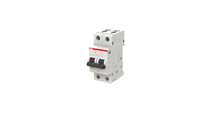 Interruttore magnetotermico ABB Tipo K, 2 poli, 8 A, montaggio su guida DIN, dimensioni 69 x 35 x 88 mm, grado di protezione IP20.