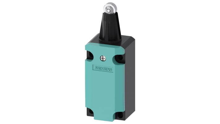 Interruttore di interblocco Siemens 3SE5112-0CD02, attuatore stantuffo, DPST, contatti NO/NC, IP66/IP67, dimensioni 85.7mm x 40.5mm x 37.3mm.