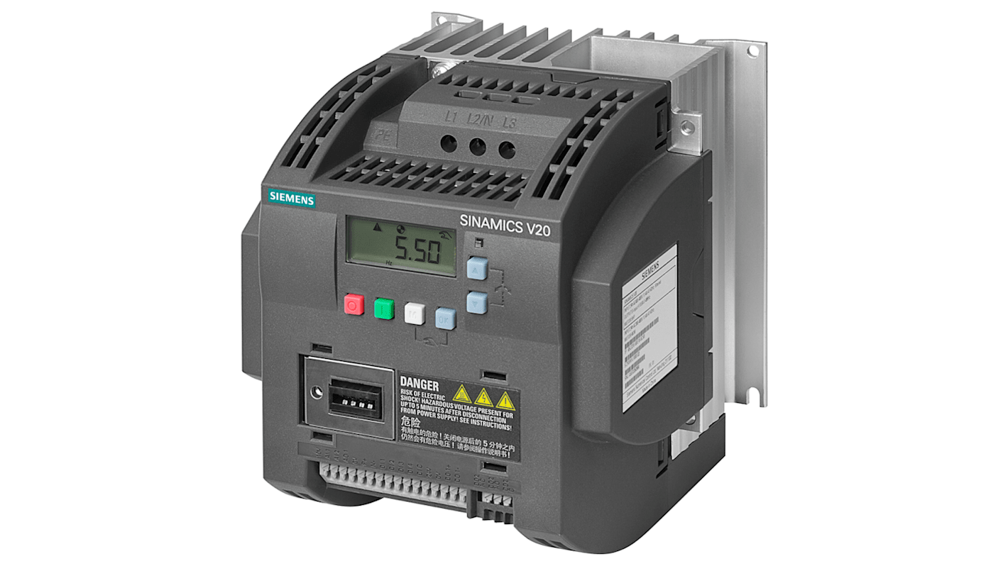 Inverter Siemens 3 kW 380-480 V CA 3 fasi 0-550Hz per motori industriali e sistemi HVAC. Ideale per automazione e controllo preciso.