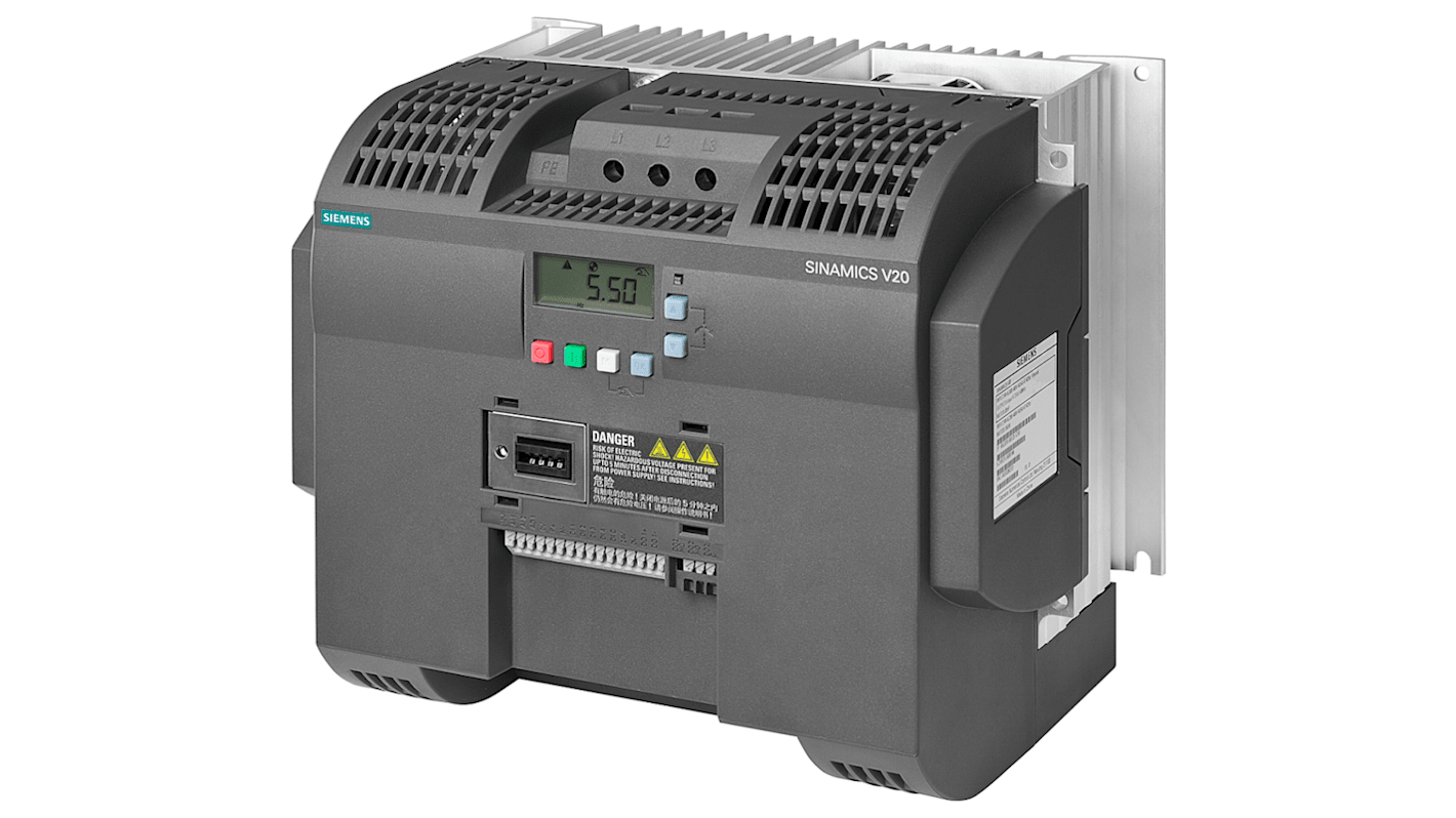 Inverter Siemens 6SL3210-5BE31-5UV0, 15 kW, 400 V, 3 fasi, montaggio a parete, dimensioni 207x240x173 mm.