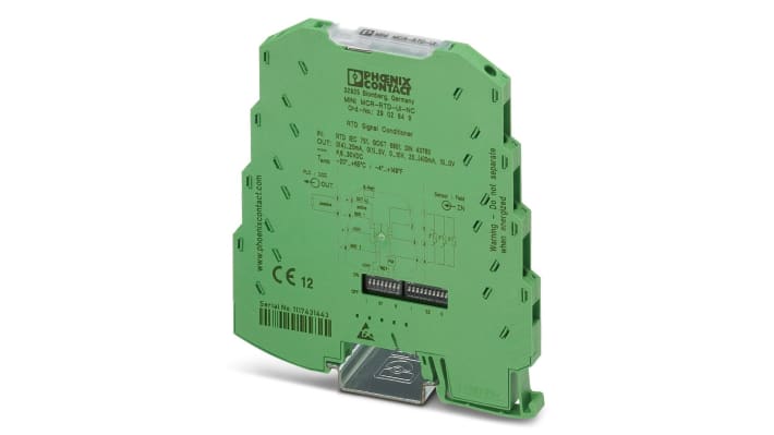 Condizionatore di segnale Phoenix Contact 2902849, ingresso RTD, uscita 0-10 V, montaggio su guida DIN, certificazione ATEX.