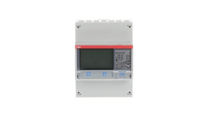 Contatore di energia ABB 2CMA100180R1000, 3 fasi, montaggio su guida DIN, display LCD, dimensioni 70 x 26,5 x 65 mm.