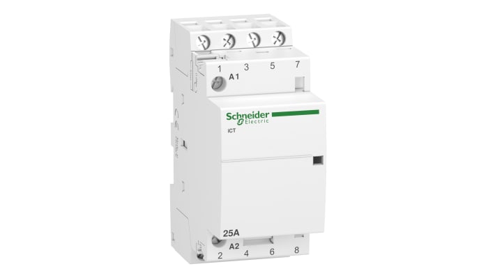 Contattore Schneider Electric A9C20834, 25A, Serie ICT - Ideale per circuiti elettrici monofase. Montaggio DIN, isolamento classe 2.