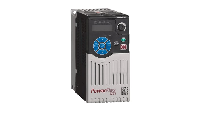 Allen Bradley 25A-A1P6N114, inverter monofase PowerFlex 523, 0,2 kW, 230 V, dimensioni 152x72x172 mm, grado di protezione IP20.
