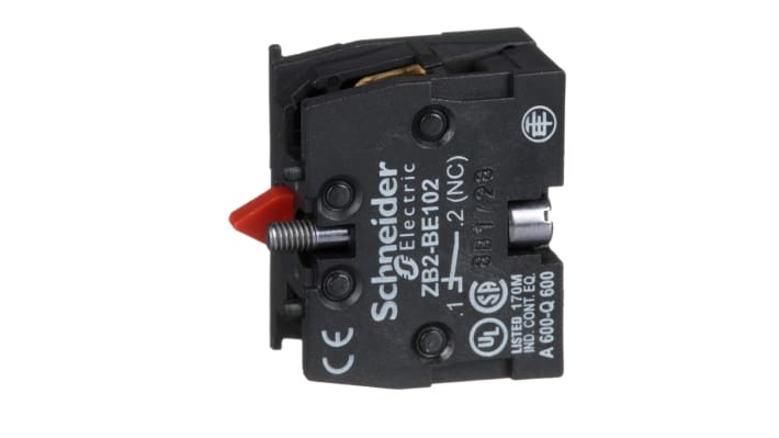 Schneider Electric ZB2BE102: Blocco contatti 1NC 600V con terminali a vite - Ideale per circuiti di controllo, corrente nominale 10A.