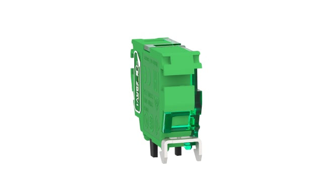 Trasmettitore a pulsante Schneider Electric ZBRT1, corpo verde, dimensioni 41,5 x 30 x 43 mm, protezione IP30.