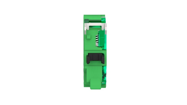 Trasmettitore a pulsante Schneider Electric ZBRT1, corpo verde, dimensioni 41,5 x 30 x 43 mm, protezione IP30.