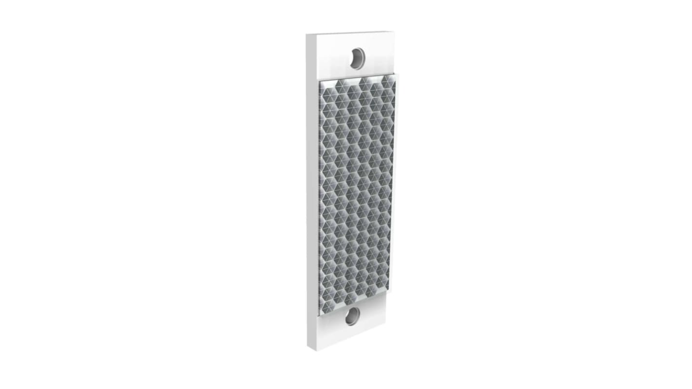 Riflettore Banner BRT-40X19AM per sensore QS30, dimensioni 60,2 mm x 19,3 mm, montaggio a pannello, materiale acrilico, fattore di riflettività 1,2.