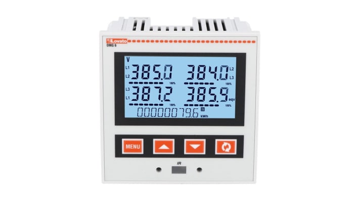 Contatore di energia Lovato DMG600, 1-2-3 fasi, display LCD, alimentazione 100-440 V, dimensioni 96 x 96 mm, protezione IP54.