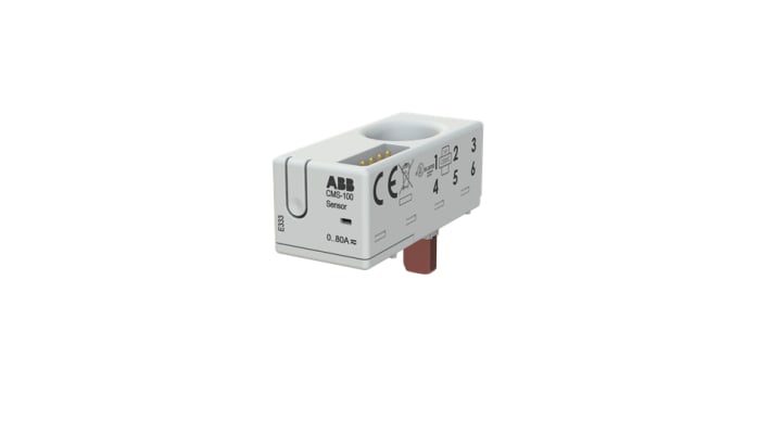 Trasformatore di corrente ABB 2CCA880100R0001 CMS-100PS, montaggio su cavo, rapporto 80:1, dimensioni 17,4 x 26,5 x 41 mm.