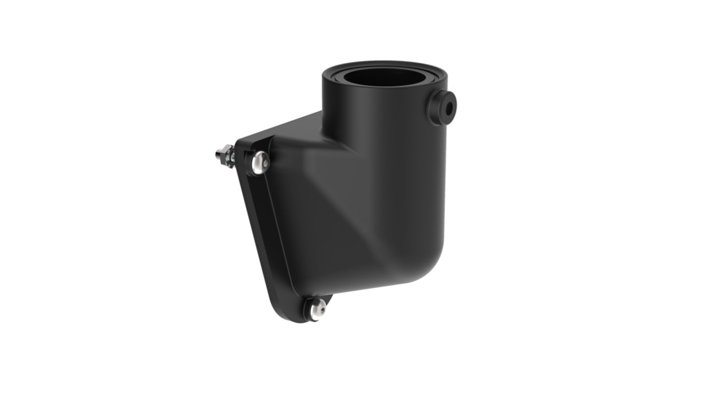 Staffa ad angolo retto Banner LMB30RA per montaggio su tubo, compatibile con colonne luminose CL50, foro di 40mm. Include viti e O-ring.
