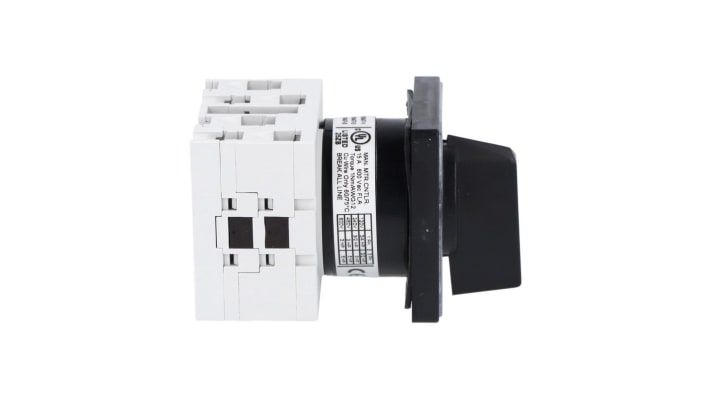 Interruttore a camma bipolare Lovato GX2091U, 20A, 690V, montaggio frontale, dimensioni 48 x 48 x 70,5 mm. Adatto per quadri elettrici.