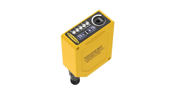 Sensore fotoelettrico rettangolare Banner Q60BB6AF2000Q, uscita NPN/PNP, IP67, temperatura -20/+55°C, custodia in policarbonato.