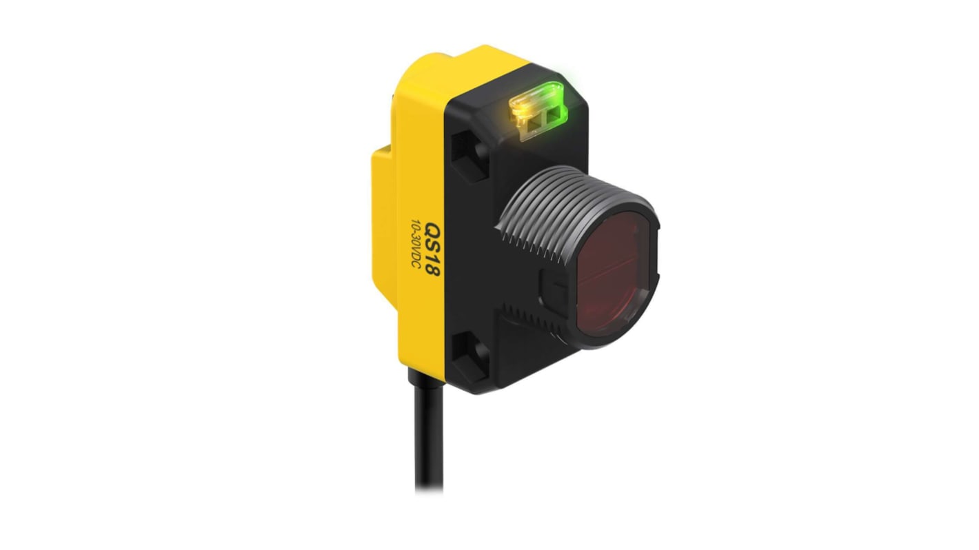 Sensore fotoelettrico cilindrico Banner QS18VN6LP a retroriflessione, rilevamento fino a 3,5 m, IP67, M18 x 1.