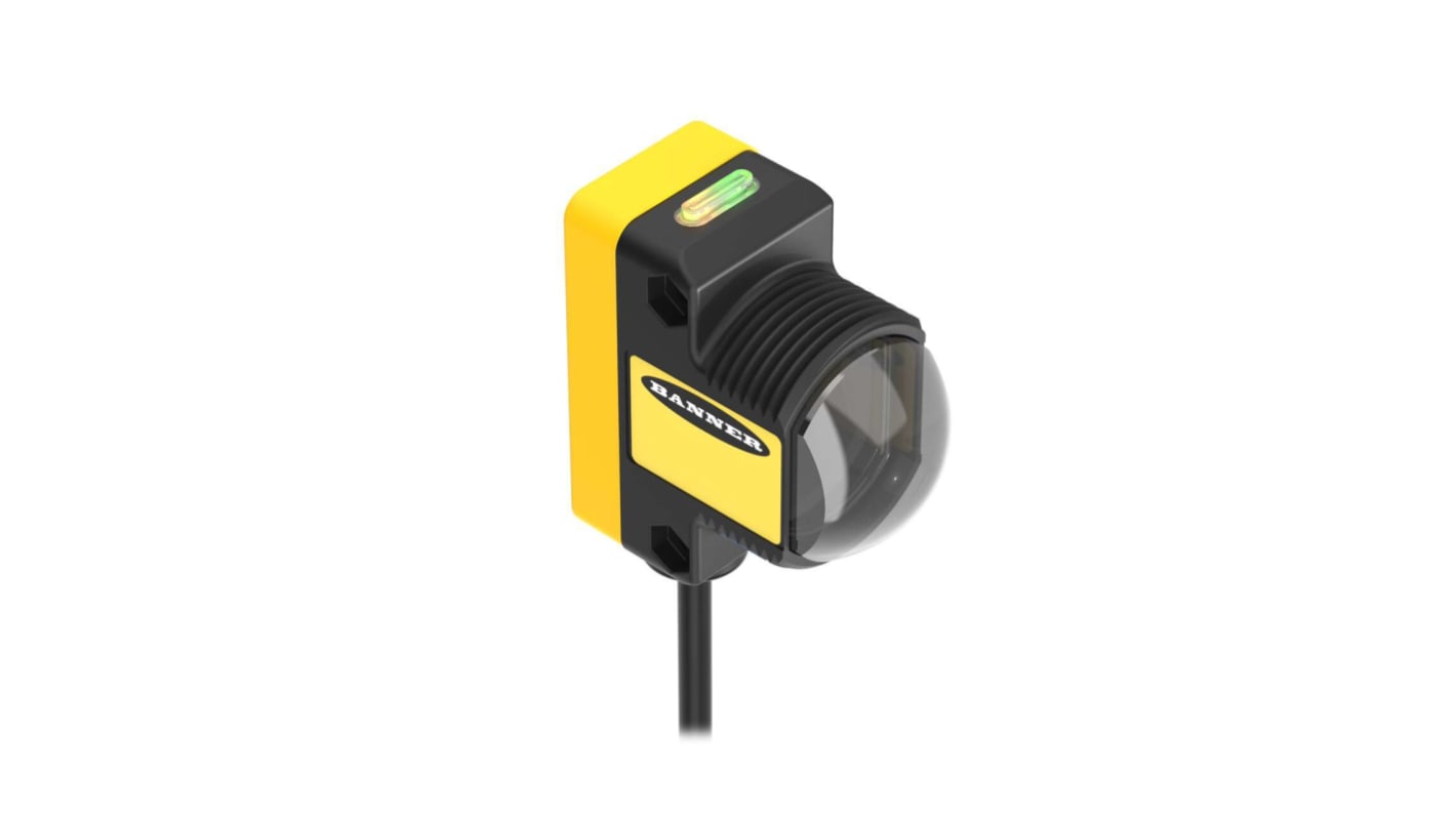 Sensore fotoelettrico Banner QS30EX cilindrico a fascio diretto, rilevamento fino a 213 m, IP67, tensione 30 V c.c.