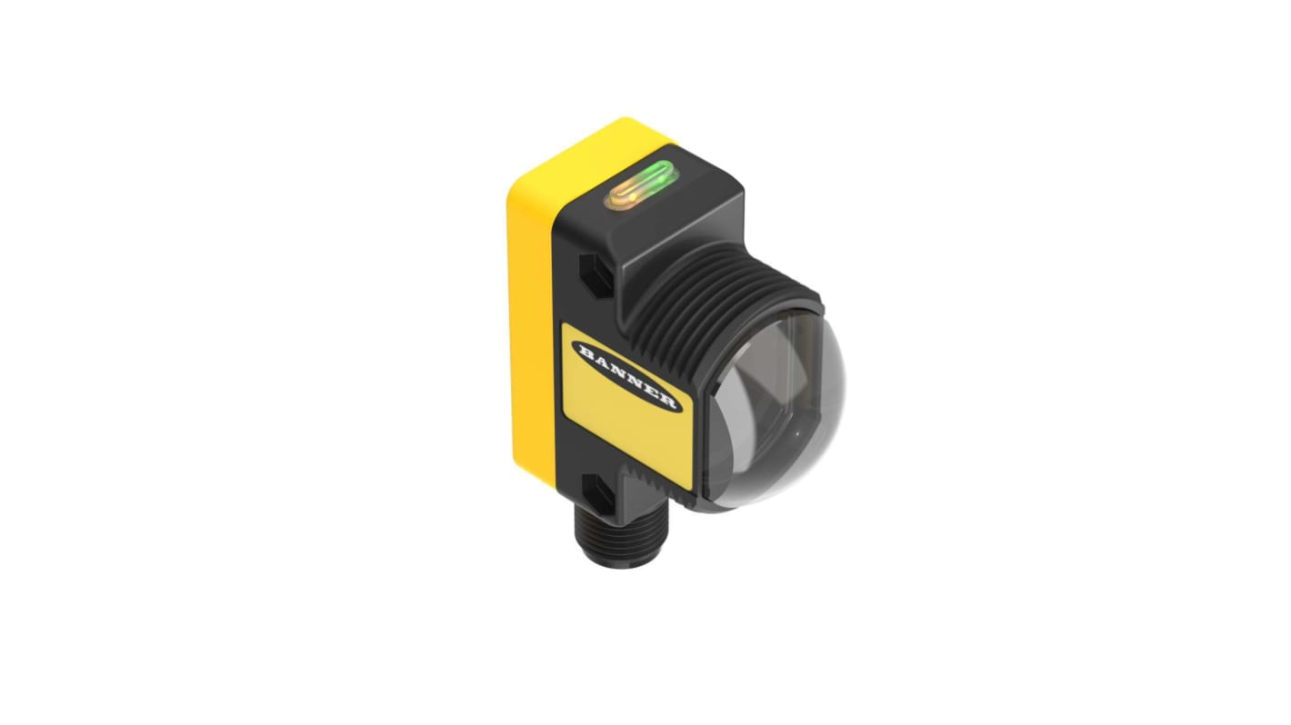 Sensore fotoelettrico cilindrico Banner QS30RRXQ, rilevamento fino a 213 m, uscita NPN/PNP, IP67, alimentazione 10-30 V c.c.