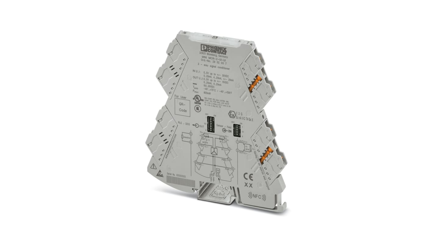 Condizionatore di segnale Phoenix Contact MINI MCR 2902037: isolamento, amplificazione, guida DIN, +70 °C, automazione industriale.