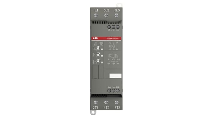 ABB 1SFA896111R1100, avviatore soft-start manuale 3 fasi, potenza 30 kW, corrente 45 A, dimensioni 54x153x187 mm, grado di protezione IP10.