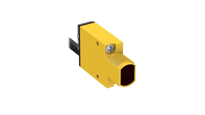Sensore fotoelettrico rettangolare Banner SM312LVMHS, rilevamento fino a 5 m, uscita NPN/PNP, grado di protezione IP67.