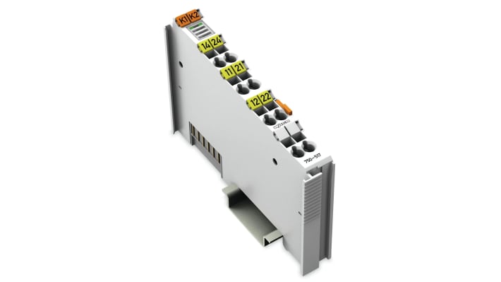 Modulo I/O digitale Wago 750-517 per guida DIN, 2 uscite relè, IP20, 67,8 x 12 x 100 mm, alimentazione 5 V c.c.