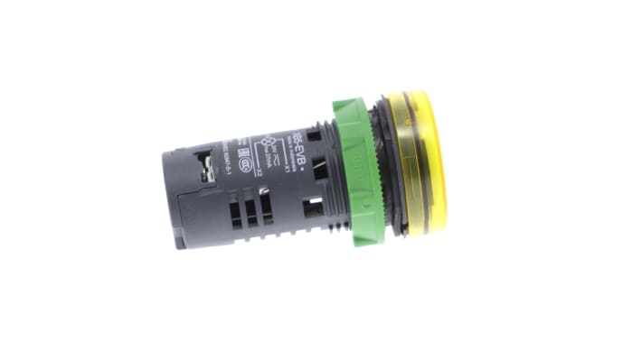 Luce pilota LED universale Schneider Electric XB5EVB8, rotonda, gialla, montaggio a pannello, IP66, 24V, 29 x 54 mm.