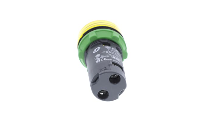 Luce pilota LED universale Schneider Electric XB5EVB8, rotonda, gialla, montaggio a pannello, IP66, 24V, 29 x 54 mm.
