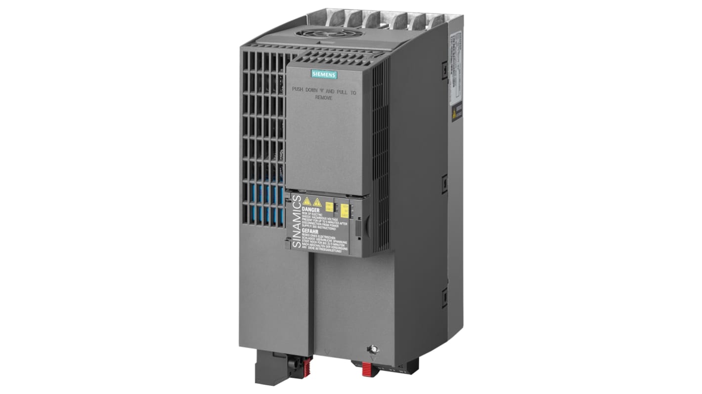 Inverter Siemens 11 kW, 400 V c.a., 3 fasi, 0-550 Hz per motori elettrici. Montaggio a pannello, alta efficienza energetica.