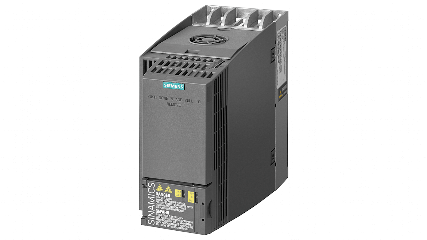 Inverter Siemens 6SL3210-1KE21-7AP1, 7,5 kW, 380-480 V CA, 3 fasi, 0-550 Hz. Controllo preciso per motori industriali. Ideale per trasporti, sollevamento e HVAC.