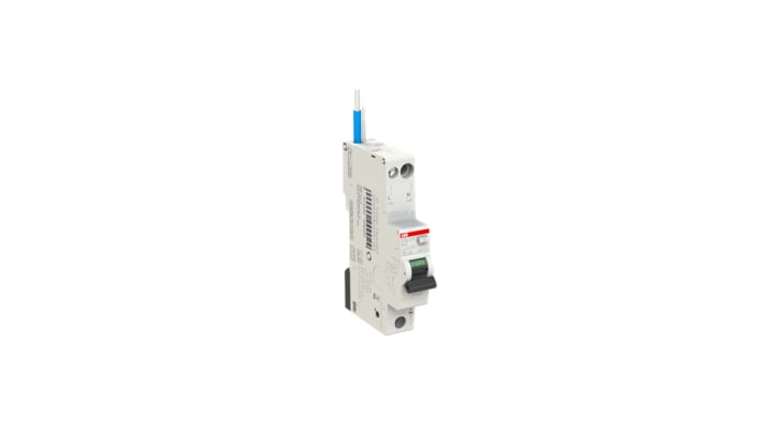 Interruttore differenziale ABB DSE201, 1P+N, 16A, 30mA, montaggio su guida DIN, dimensioni 17.5 x 100 x 68.9mm.