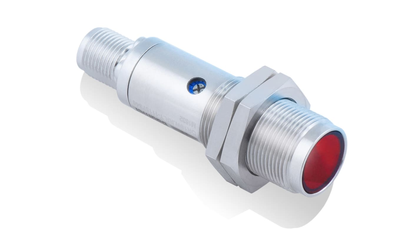 Baumer OR18W.ZI-PW1P.9VO/B005, sensore fotoelettrico cilindrico a riflessione diffusa, rilevamento fino a 800 mm, IP67/IP69K.